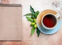 Herbata, Filiżanka, Notes, Kompozycja