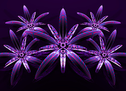 Fioletowe rozłożyste kwiaty w grafice 3D