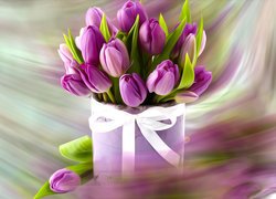 Fioletowe tulipany w pudełku