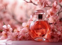 Perfumy, Flakon, Kwiaty, Grafika, Kompozycja