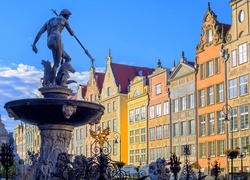 Polska, Gdańsk, Fontanna, Neptun, Kamienice