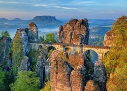 Niemcy, Park Narodowy Saskiej Szwajcarii, Formacja skalna Bastei, Most, Skały, Góry Połabskie,  Skała