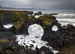 Morze, Góry, Skały, Łuk, Formacja Gatklettur, Islandia