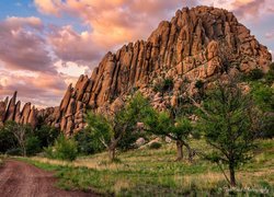 Skały, Point of Rocks, Droga, Drzewa, Szlak Peavine Trail, Prescott, Arizona, Stany Zjednoczone