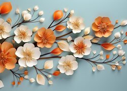 Gałązka z białymi i pomarańczowymi kwiatkami