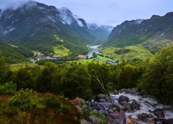 Góry, Rzeka, Dolina, Miejscowość, Gjesdal, Rogaland, Norwegia