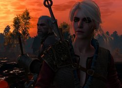 Ciri, Geralt, Zachód słońca, Wiedźmin 3 Dziki Gon, The Witcher 3 Wild Hunt