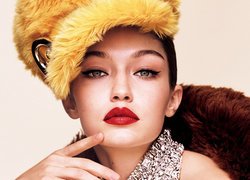 Gigi Hadid, Dziewczyna, Modelka, Makijaż, Żółta, Czapka, Biżuteria