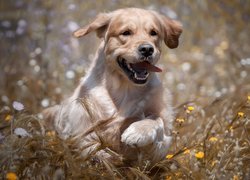 Golden retriever na łące