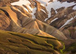Góry, Góra Landmannalaugar, Śnieg, Islandia