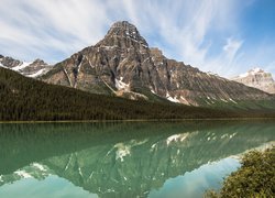 Góry, Góra, Mount Chephren, Jezioro, Waterfowl Lakes, Drzewa, Park Narodowy Banff, Kanada