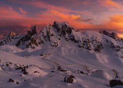 Zima, Giau Pass, Góry, Góra Ra Gusela, Dolomity, Kręta, Droga, Belluno, Włochy