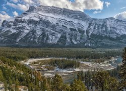 Góra, Mount Rundle, Rzeka, Bow River, Lasy, Park Narodowy Banff, Kanada