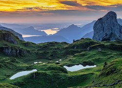 Góry, Alpy, Skały, Jeziora, Domek, Schwyz, Kanton Schwyz, Szwajcaria