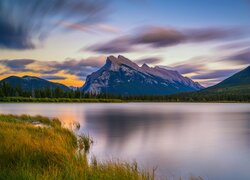 Park Narodowy Banff, Góry, Jezioro, Vermilion Lakes, Las, Drzewa, Alberta, Kanada