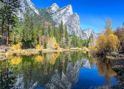 Stany Zjednoczone, Park Narodowy Yosemite, Kalifornia, Jezioro, Góry, Drzewa