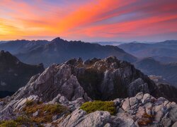 Zachód słońca, Góry, Arthur Range, Skały, Tasmania, Australia