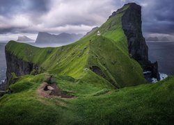 Dania, Wyspy Owcze, Wyspa Kalsoy, Góry, Latarnia morska, Kallur Lighthouse, Morze