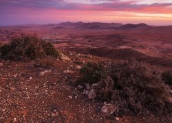 Hiszpania, Wyspy Kanaryjskie, Fuerteventura, Zachód słońca, Góry, Wzgórza