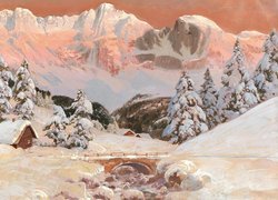 Góry Kaisergebirge zimą w malarstwie Aloisa Arneggera