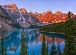 Kanada, Prowincja Alberta, Park Narodowy Banff, Góry, Jezioro Moraine, Drzewa