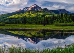 Góry, San Juan Mountains, Jezioro, Drzewa, Chmury, Odbicie, Stan Kolorado, Stany Zjednoczone