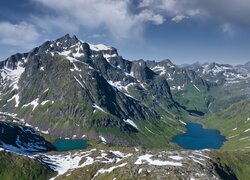 Góry, Szczyt, Moysalen, Śnieg, Jeziora, Park Narodowy Moysalen, Wyspa Hinnya, Norwegia