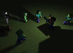 Minecraft, Creeper, Steve, Noc, Szkielet, Zombie, Pająk