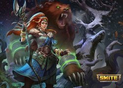 Gra, Smite, Battleground Of The Gods, Noc, Kobieta, Niedźwiedź Gra Smite