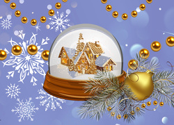 Graficzna kula z domkami w świątecznej oprawie