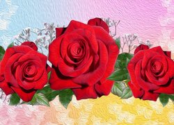 Czerwone, Róże, Kolorowe tło, Grafika