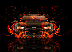 Samochód, Ogień, Audi R8, Grafika 3D