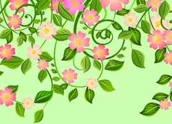 Grafika 2D z różowymi kwiatkami na gałązkach