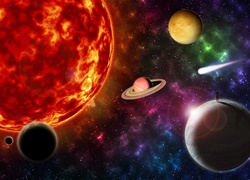 Słońce, Planety, Człowiek, Kosmos, Grafika 3D