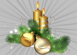Grafika bożonarodzeniowa ze świecą i bombkami