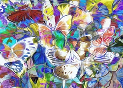 Grafika fractalius z kolorowymi motylami