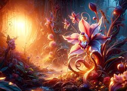 Orchidea, Storczyk, Las, Zachód słońca, Grafika