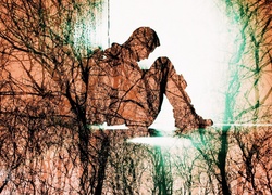 Grafika paintography z siedzącym mężczyzną i drzewami