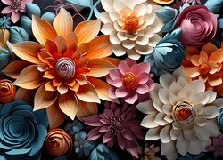 Kwiaty, Kolorowe, Liście, Grafika, 2D