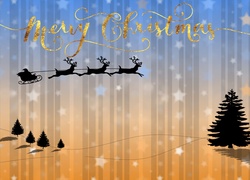 Grafika świąteczna z życzeniami i Mikołajem w saniach