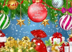 Boże Narodzenie, Bombki, Prezenty, Życzenia, Grafika