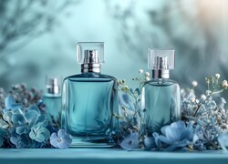 Perfumy, Butelki, Flakony, Kwiaty, Kompozycja, Grafika