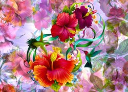 Grafika z kwiatami hibiskusa