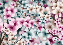 Grafika z kwiatami w trzech kolorach