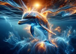 Delfin, Grafika, Światło, Woda
