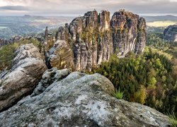 Park Narodowy Saskiej Szwajcarii, Skały Schrammsteine, Góry Połabskie, Niemcy