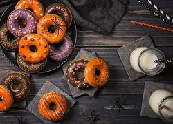 Pączki, Donuty, Mleko, Halloween