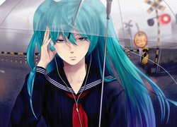 Vocaloid, Hatsune Miku, Parasol, Przejazd, Kolejowy