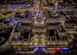 Noc, Z lotu ptaka, Hotel Kurhaus, Dzielnica Scheveningen, Haga, Holandia