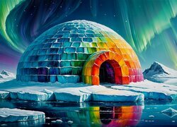 Igloo w kolorach tęczy na krze na m...